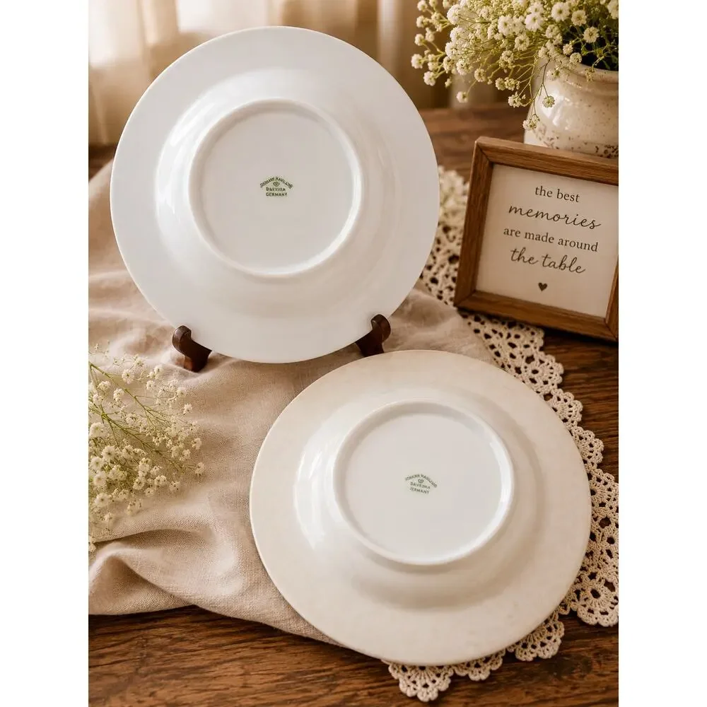 Johann Haviland Bavaria Germany Blue Floral Rim Soup Pasta Bowls Set of 2